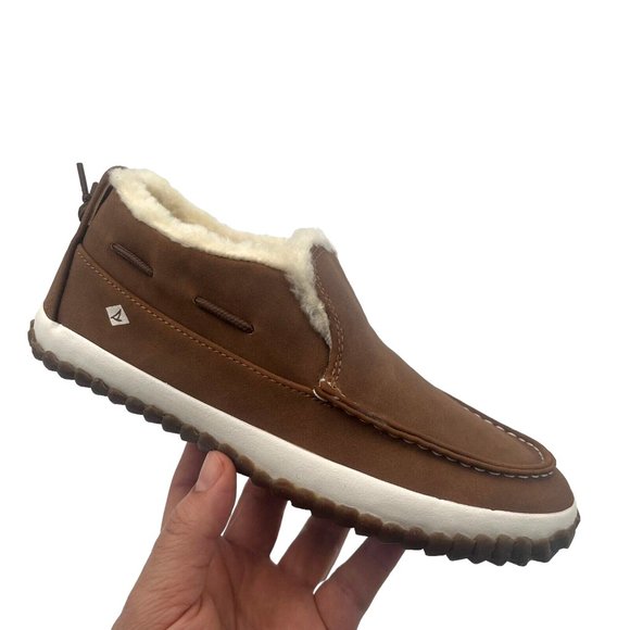 Sperry Youth Boys Moc-Sider Fashion Lined Boots Size 1 Tan Soft Faux Fur lining - Picture 1 of 16